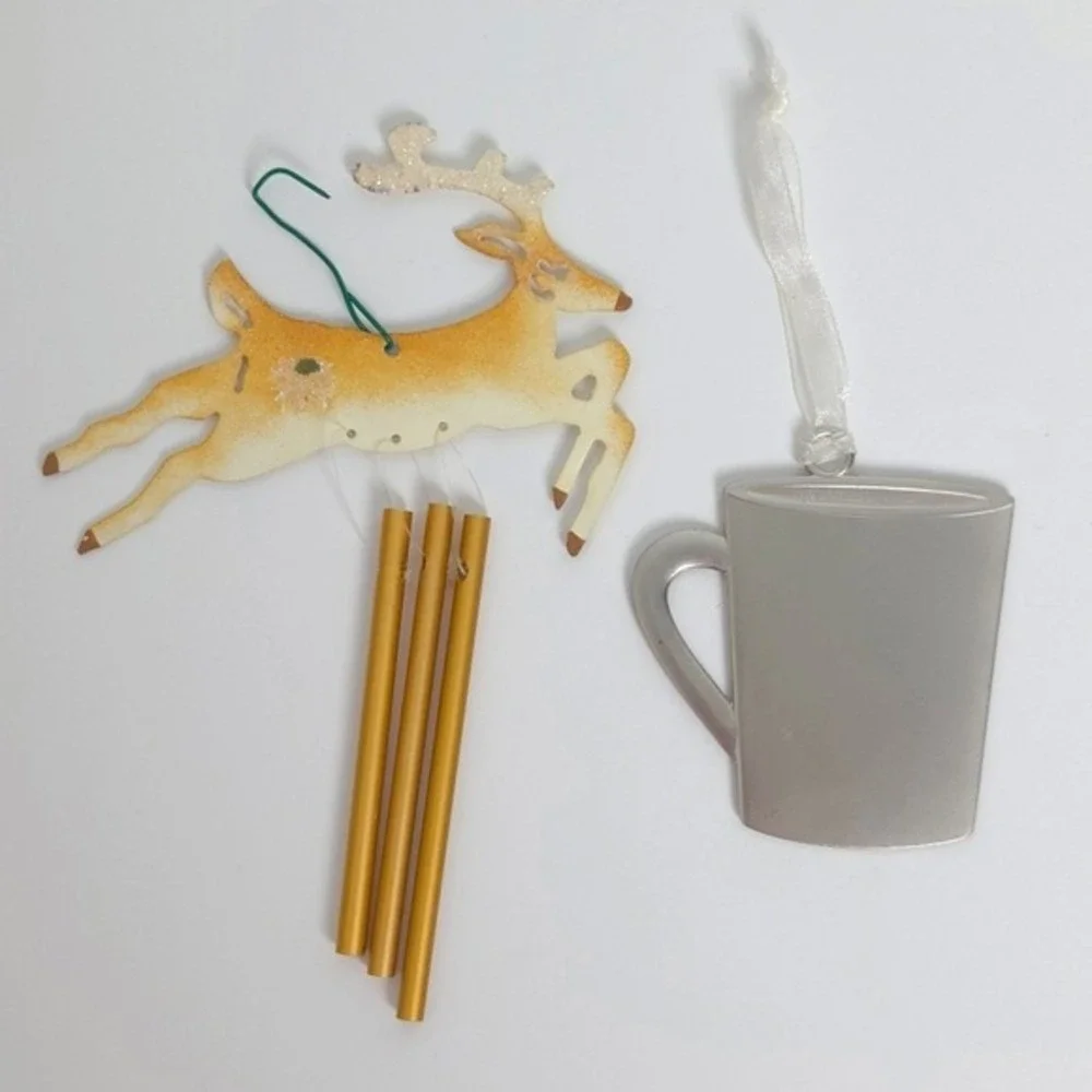 Silver Coffee Cup & Gold Reindeer Wind Chime Christmas‎ Ornaments (Set of 2)